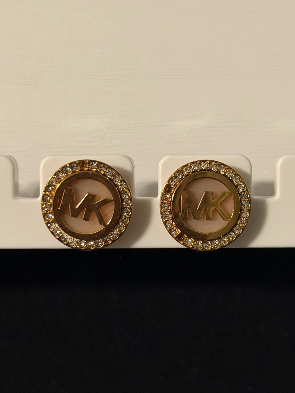 Michael Kors Gold-Tone MK Logo Crystal Halo Stud Earrings